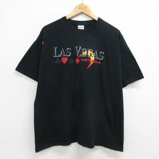 XL★古着 半袖 ビンテージ Tシャツ メンズ 00年代 00s ラスベガス トランプ 大きいサイズ コットン クルーネック 黒 ブラック 24apr12 中古(Tシャツ/カットソー(半袖/袖なし))