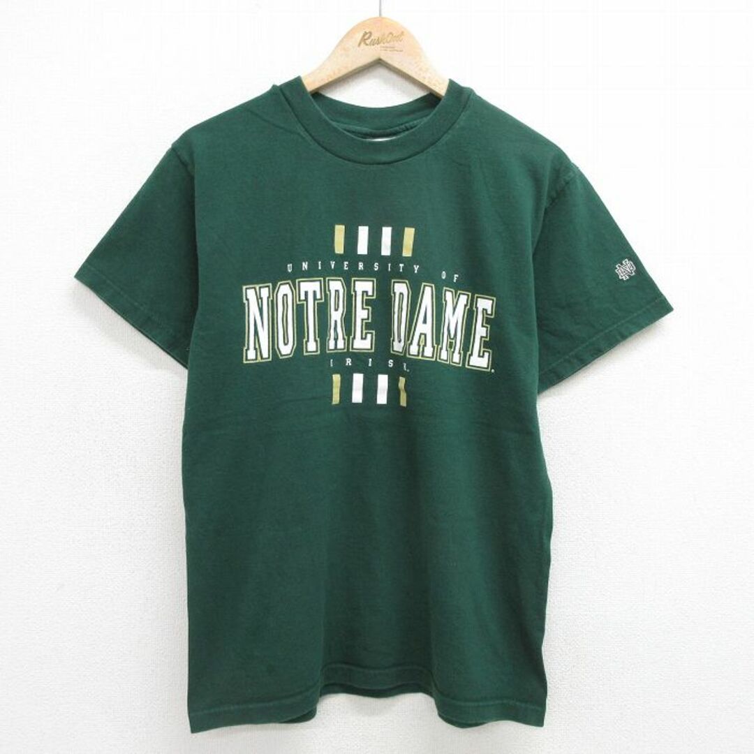 M★古着 半袖 ビンテージ Tシャツ メンズ 90年代 90s ノートルダムファイティングアイリッシュ コットン クルーネック USA製 緑 グリーン 24apr12 中古 メンズのトップス(Tシャツ/カットソー(半袖/袖なし))の商品写真