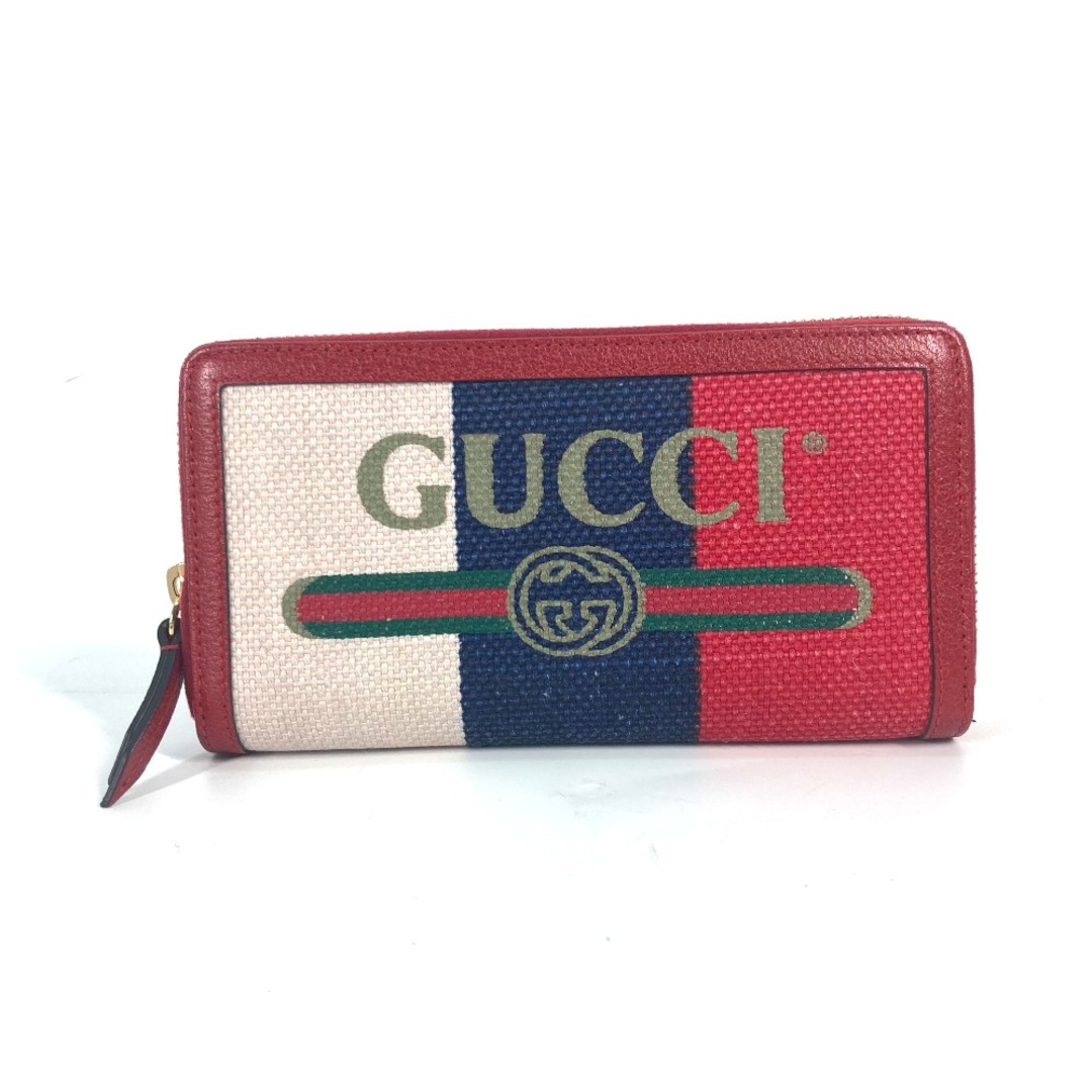 Gucci(グッチ)のグッチ GUCCI ロゴ ストライプ 524790 ロングウォレット ラウンドファスナー 長財布 キャンバス/レザー レッド 美品 レディースのファッション小物(財布)の商品写真