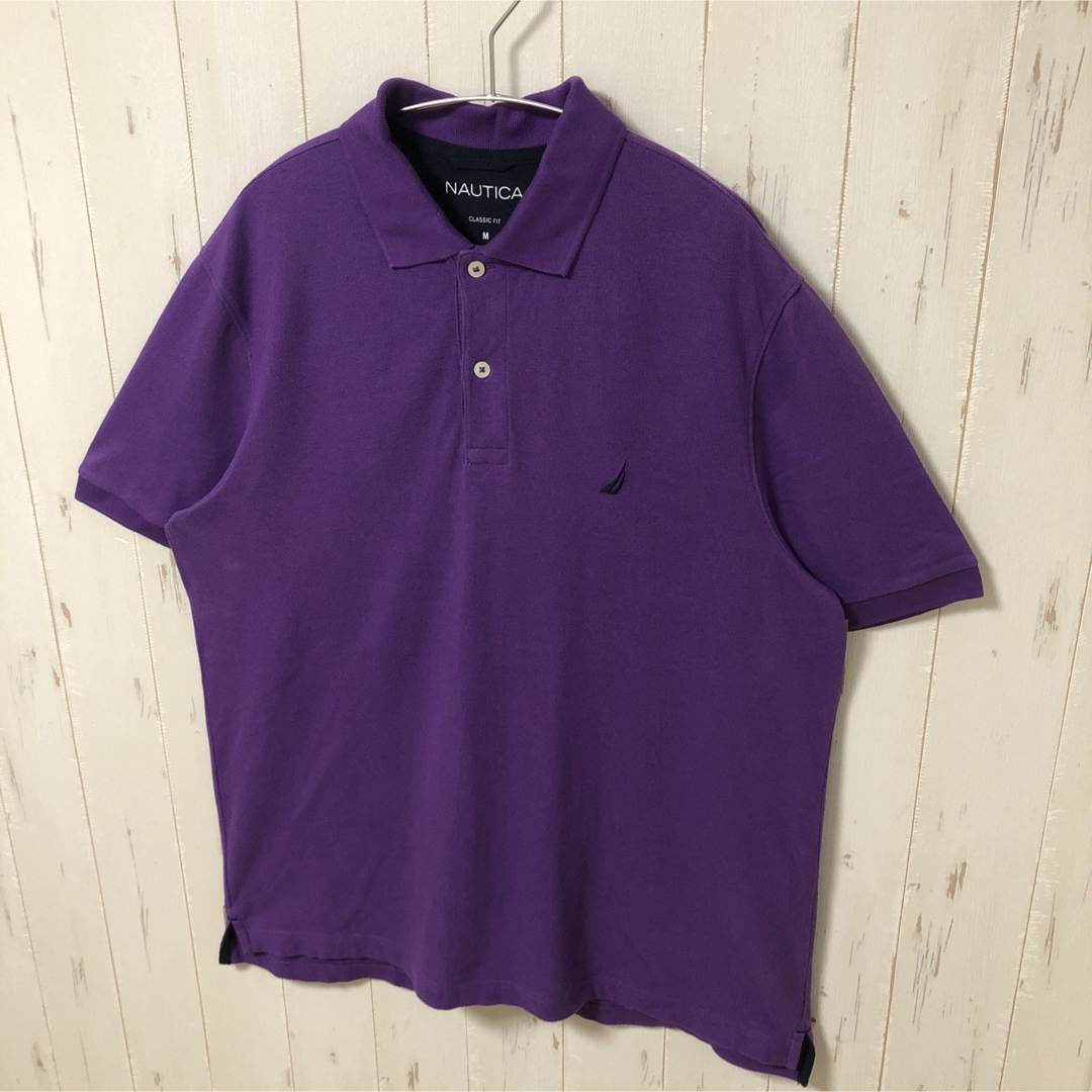NAUTICA(ノーティカ)のNAUTICA ノーティカ ポロシャツ 半袖 紫 M 刺繍 ワンポイントロゴ古着 メンズのトップス(ポロシャツ)の商品写真