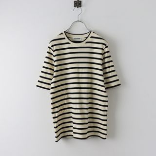 Jil Sander - 美品 ジルサンダー プラス JIL SANDER+ ロゴパッチ ボーダー クルーネックTシャツ L/ブラック トップス【2400013810876】