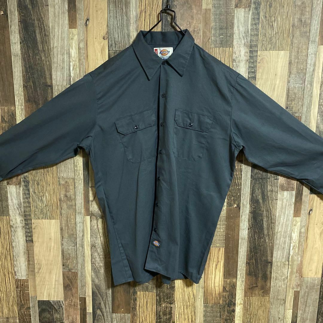 Dickies(ディッキーズ)のディッキーズ グレー 無地 L ワークシャツ 長袖 アメカジ USA古着 L メンズのトップス(シャツ)の商品写真