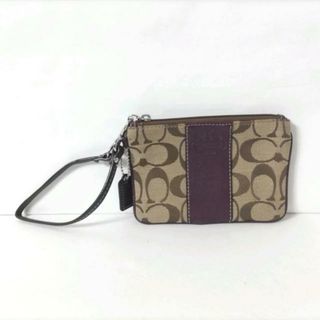 コーチ(COACH)のCOACH(コーチ) リストレット シグネチャー柄 カーキ×ボルドー ジャガード×レザー(ポーチ)