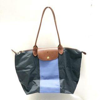 ロンシャン(LONGCHAMP)のLONGCHAMP(ロンシャン) ショルダーバッグ ル・プリアージュオリジナル ダークグレー×ブルーグレー×ブラウン 折りたたみ/イニシャル刻印 ナイロン×レザー(ショルダーバッグ)