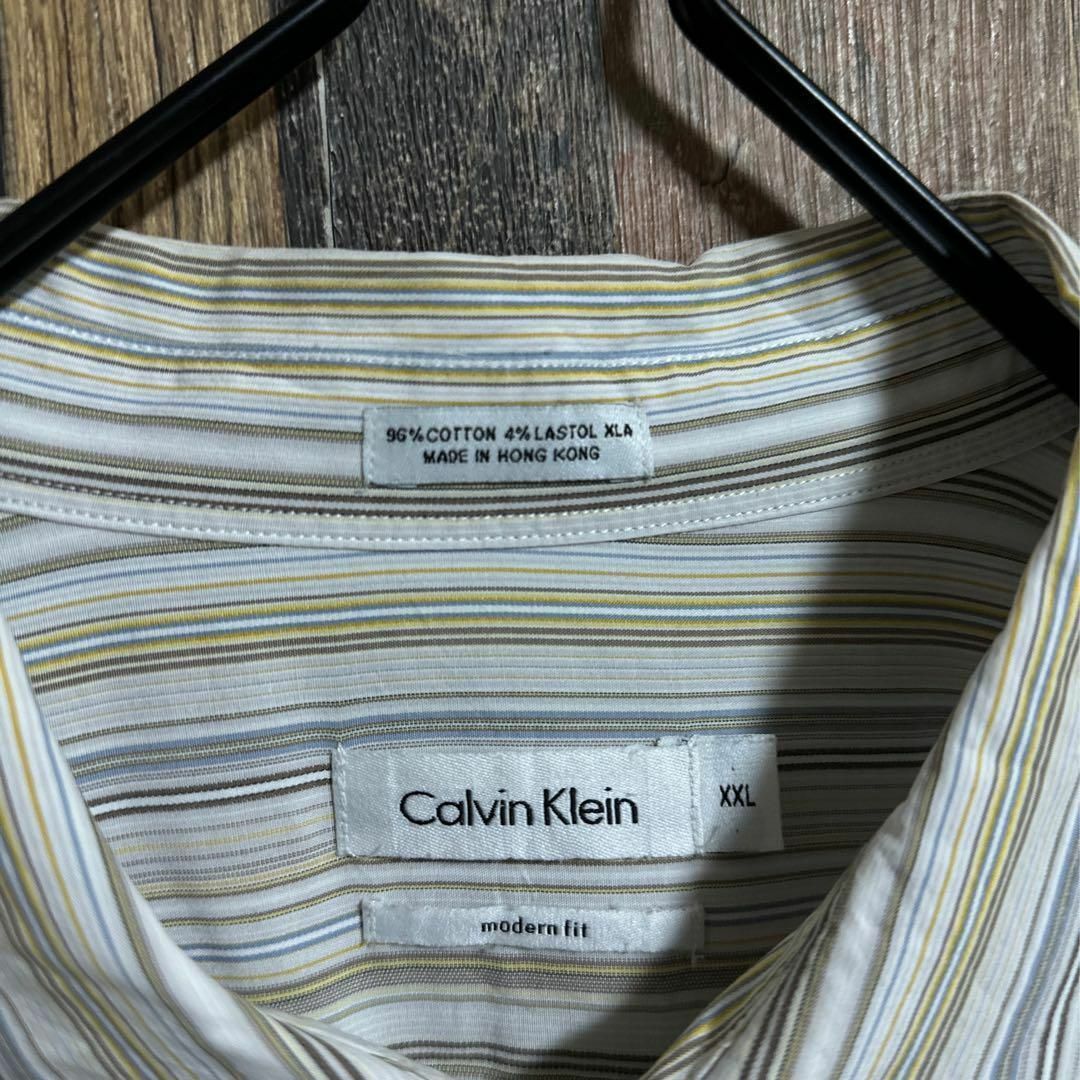 Calvin Klein(カルバンクライン)のカルバンクライン ストライプ 長袖 シャツ イエロー メンズ ロゴ USA古着 メンズのトップス(シャツ)の商品写真