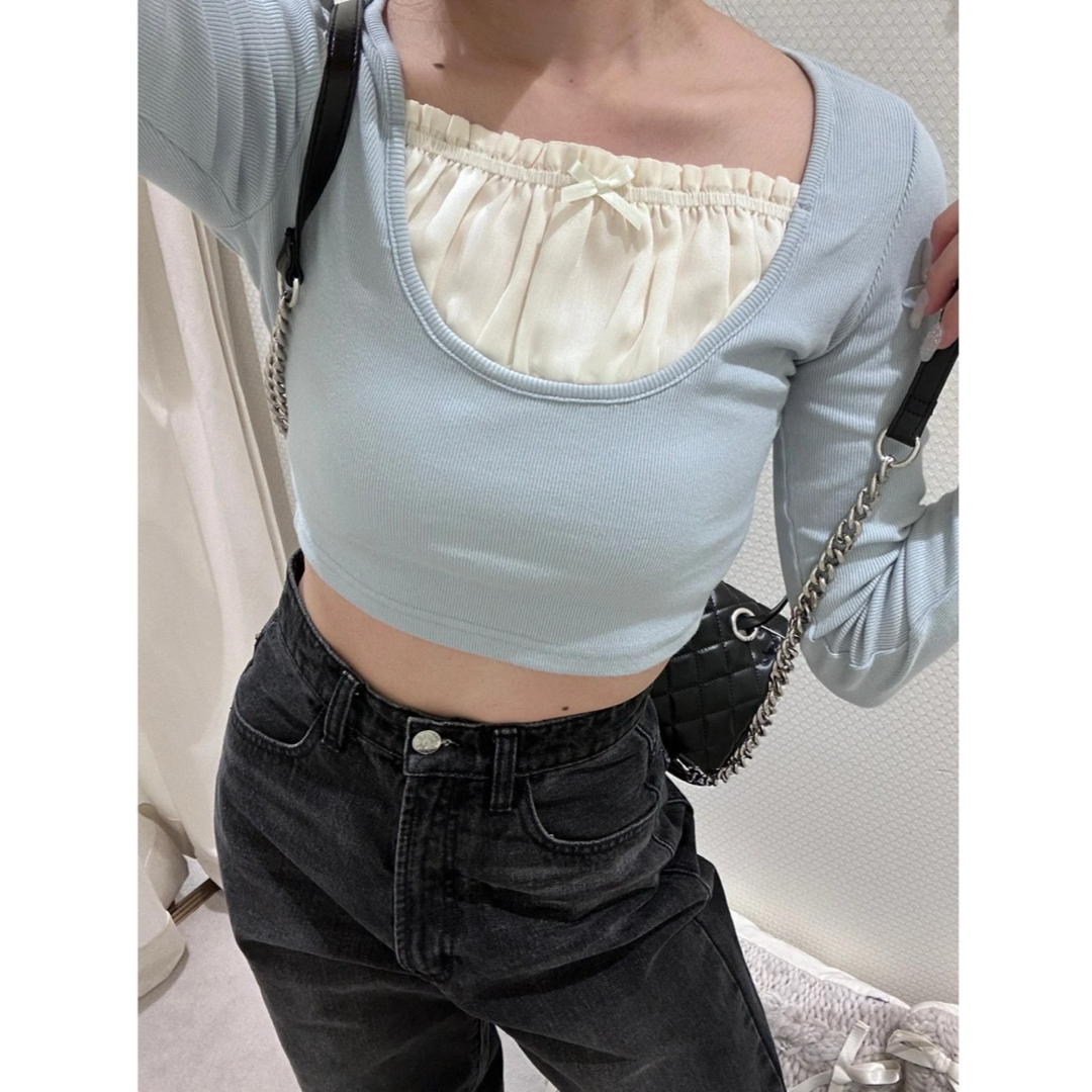 épine(エピヌ)の大人気★新品★エピヌ U cut frill layered rib tops レディースのトップス(カットソー(長袖/七分))の商品写真