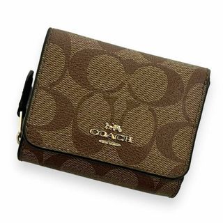 コーチ(COACH)の✨美品✨ コーチ 三つ折り財布 シグネチャー 馬車ロゴ ブラウン 424(財布)