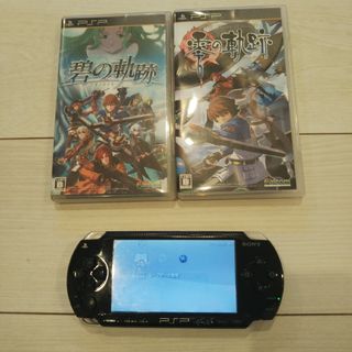 プレイステーションポータブル(PlayStation Portable)の良品⭐️psp本体⭐️黒。純正バッテリー、ゲーム２つ付き♪動作OK♪除菌済み！(携帯用ゲーム機本体)