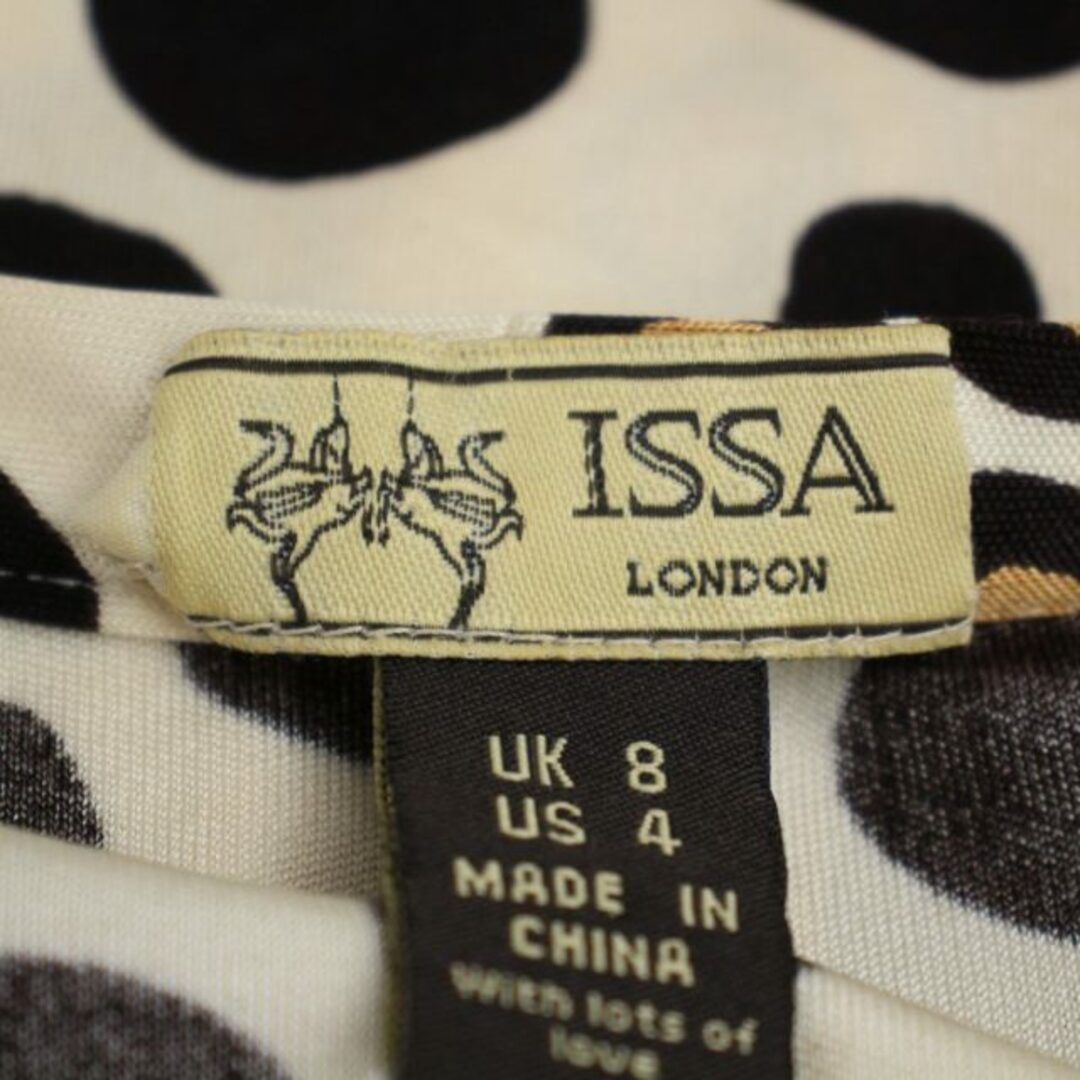 Issa London(イッサロンドン)のイッサロンドン ワンピース ひざ丈 長袖 Vネック 総柄 S ベージュ 黒 レディースのワンピース(ひざ丈ワンピース)の商品写真