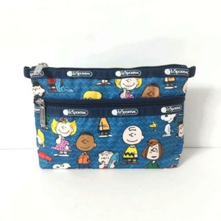 レスポートサック(LeSportsac)のLESPORTSAC(レスポートサック) ポーチ美品  - ブルー×ダークネイビー×マルチ PEANUTSコラボ レスポナイロン(ポーチ)