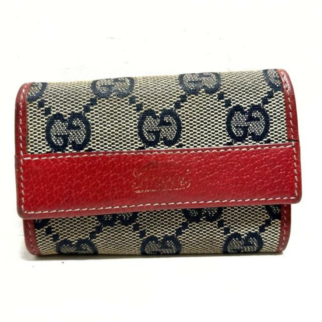 Gucci(グッチ)のGUCCI(グッチ) キーケース GG柄 131859 ベージュ×ダークネイビー×レッド 6連フック ジャガード×レザー レディースのファッション小物(キーケース)の商品写真