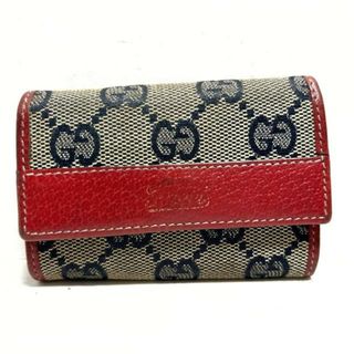 グッチ(Gucci)のGUCCI(グッチ) キーケース GG柄 131859 ベージュ×ダークネイビー×レッド 6連フック ジャガード×レザー(キーケース)