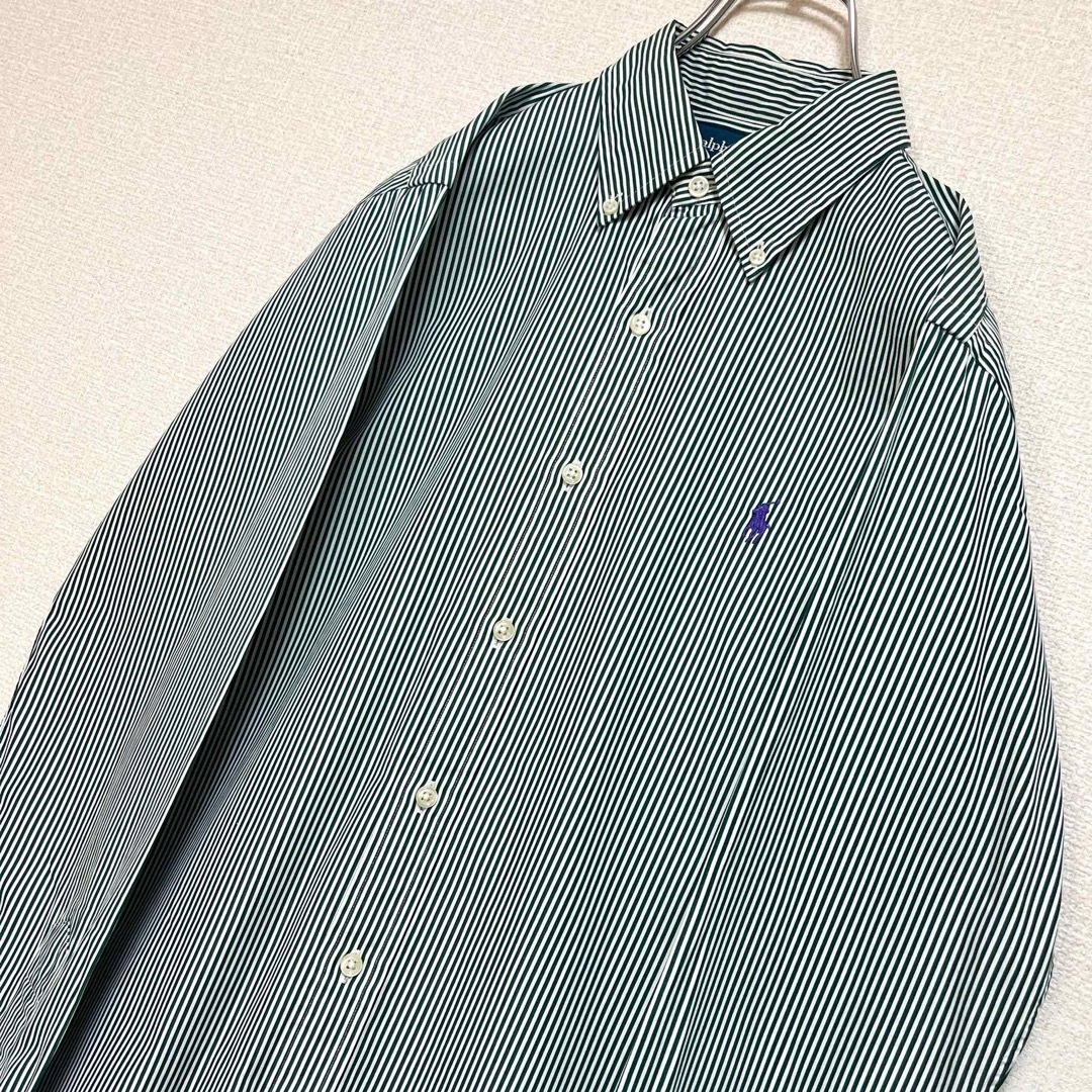 Ralph Lauren(ラルフローレン)の正規品 ラルフローレン BDシャツ 長袖 グリーンストライプ 紫ポニー刺繍 S メンズのトップス(シャツ)の商品写真