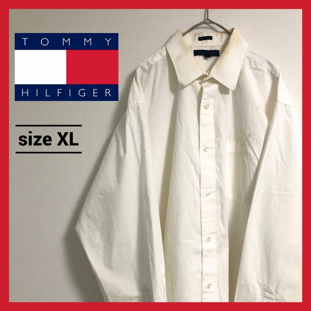 TOMMY HILFIGER(トミーヒルフィガー)の90s 古着 トミーヒルフィガー 長袖シャツ 白シャツ ゆるダボ XL  メンズのトップス(シャツ)の商品写真