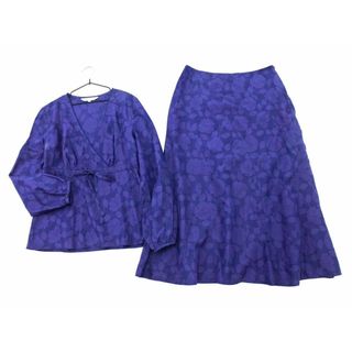 LAURA ASHLEY ローラ アシュレイ 花柄 ブラウス スカート セットアップ size9/濃紺 ■◇ レディース(セット/コーデ)