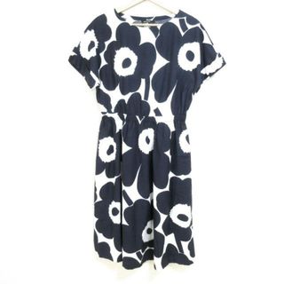 marimekko - marimekko(マリメッコ) ワンピース サイズS レディース - 白×ネイビー 半袖/ひざ丈/クルーネック