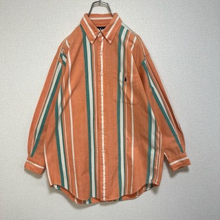 ラルフローレン(Ralph Lauren)のラルフローレン BDシャツ 長袖 オレンジ 緑白ストライプ ポニー刺繍 ゆるだぼ(シャツ)
