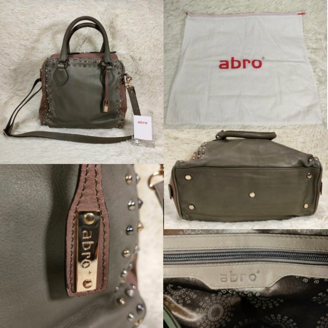 未使用 abro アブロ レザーバッグ 2way カーキ スタッズ ハンドバッグ レディースのバッグ(ハンドバッグ)の商品写真