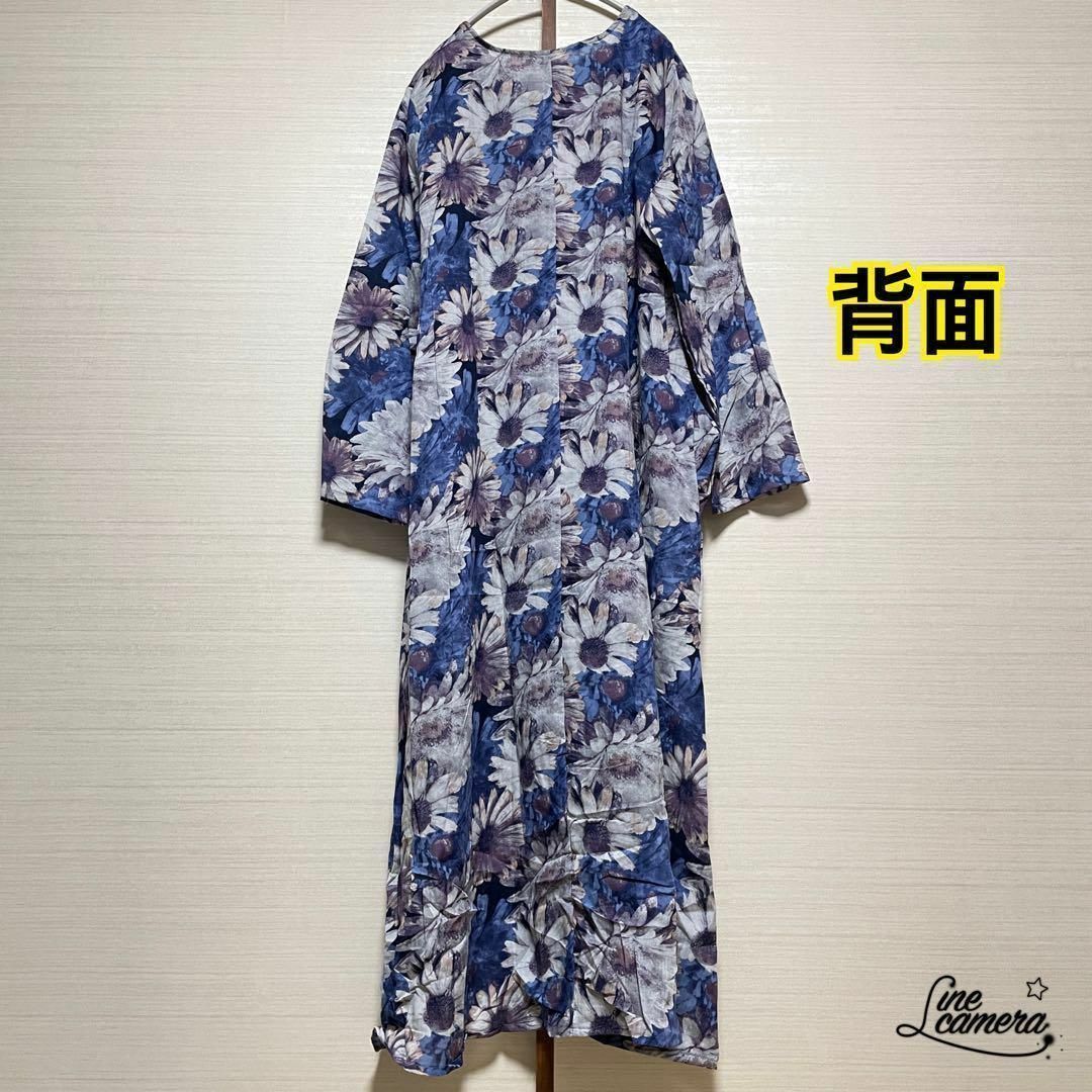 XL【新品】春夏　薄手　丸襟　Aライン　花柄　マキシ丈　ゆったり レディースのワンピース(ロングワンピース/マキシワンピース)の商品写真