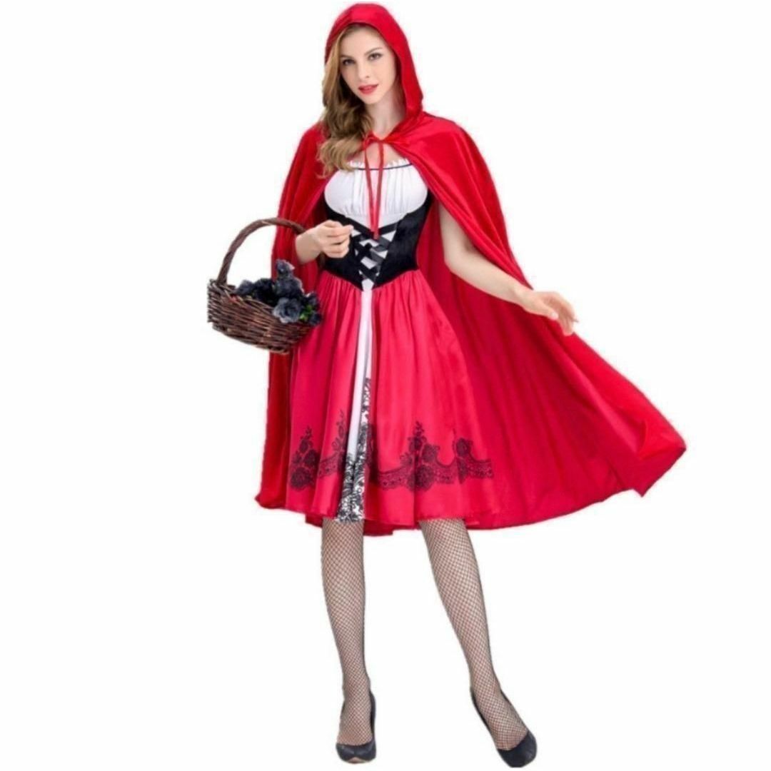 M ハロウィン 赤ずきん レディース コスプレ 衣装 仮装 女装 フルセット 赤 レディースのワンピース(ひざ丈ワンピース)の商品写真