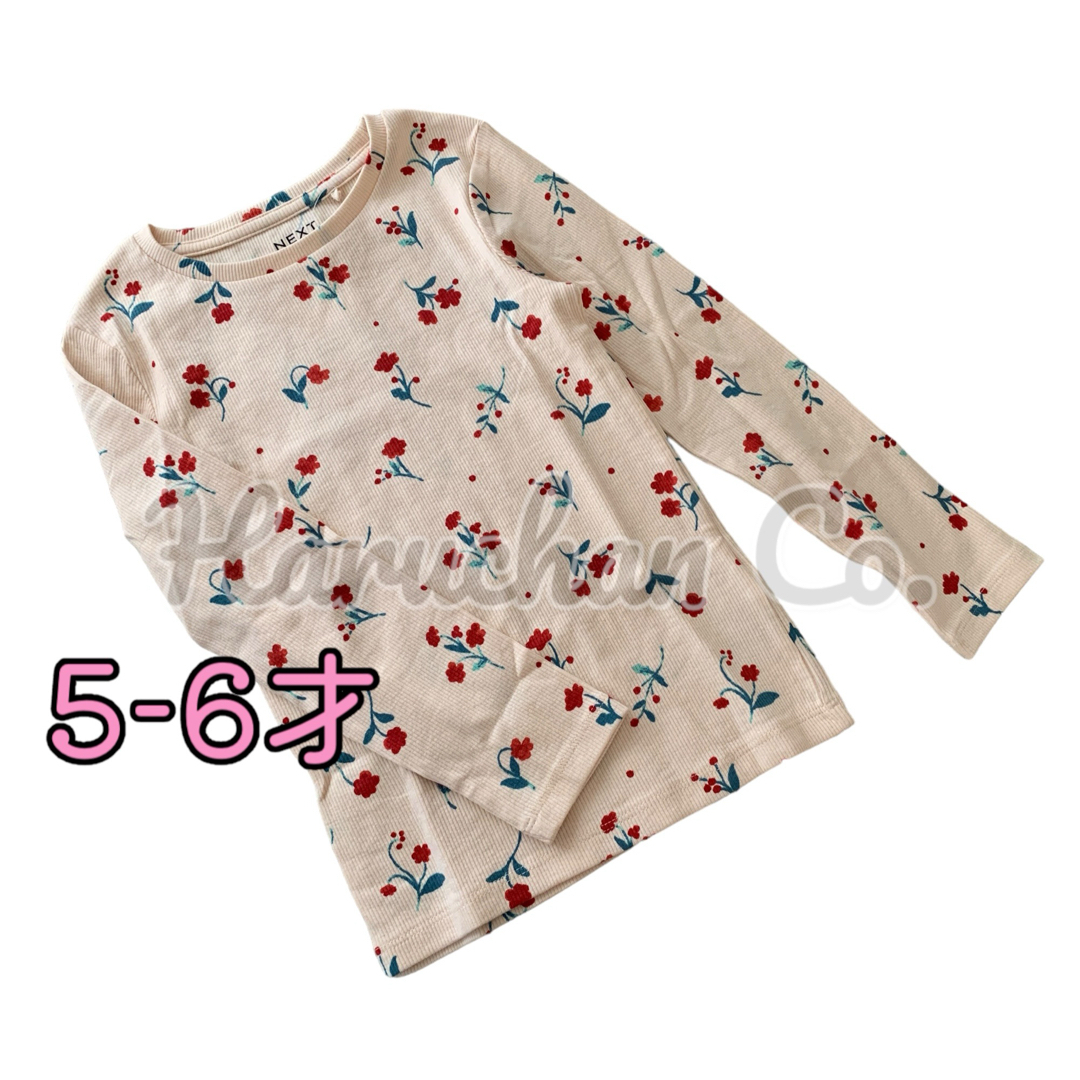 NEXT(ネクスト)の●未使用●6才　クリーム　レッド花柄　リブ　ロンT キッズ/ベビー/マタニティのキッズ服女の子用(90cm~)(Tシャツ/カットソー)の商品写真