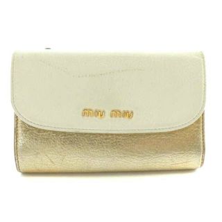 ミュウミュウ(miumiu)のミュウミュウ MADRAS 財布 二つ折り レザー 白 ゴールド色 5M1225(財布)