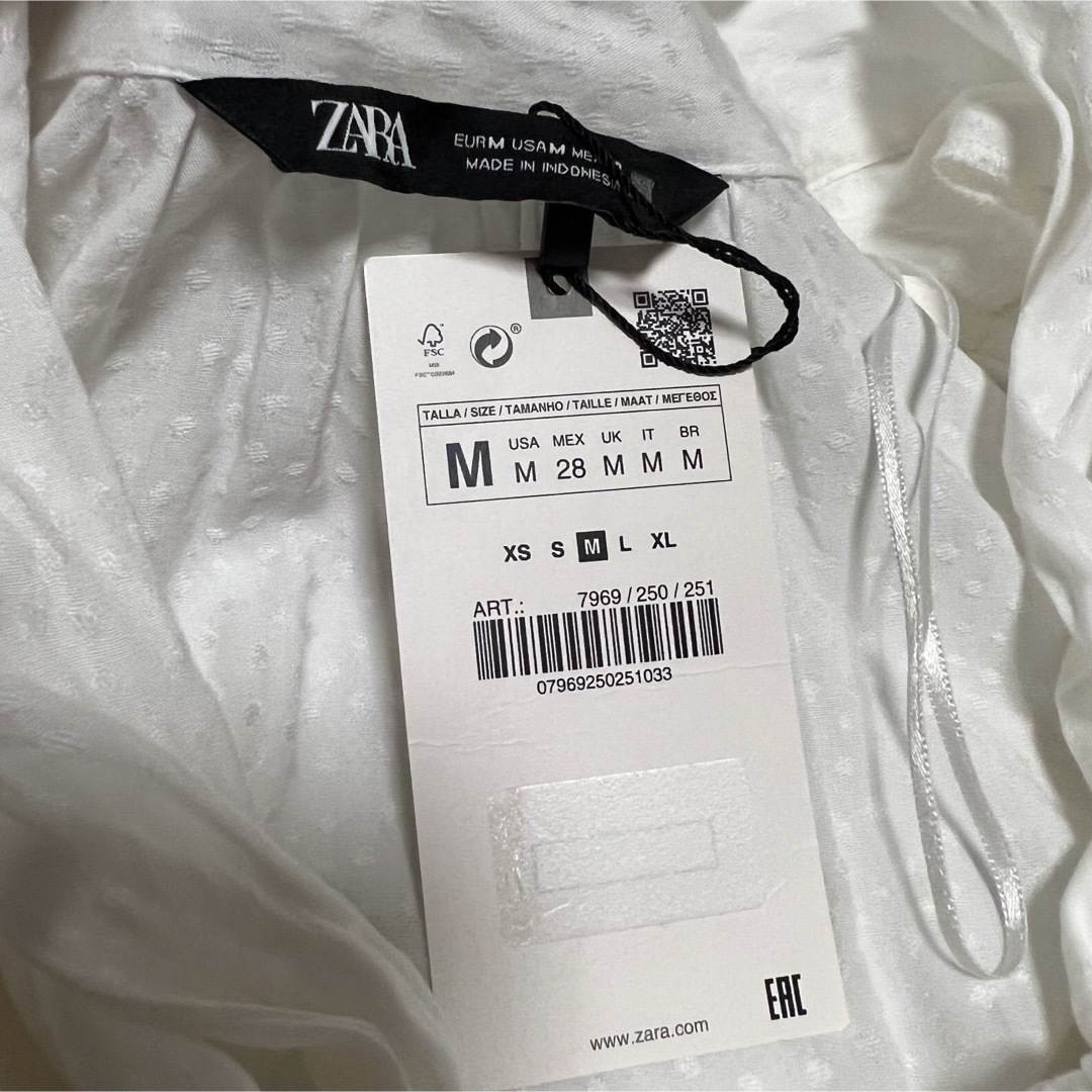 ZARA(ザラ)の新品タグ付き ZARA ザラ フリルブラウス  ボウタイ M ビジューボタン レディースのトップス(シャツ/ブラウス(長袖/七分))の商品写真