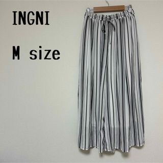 INGNI 楽ちん☆ワイドパンツ おしゃれ ストライプ 涼しげ 白黒 M