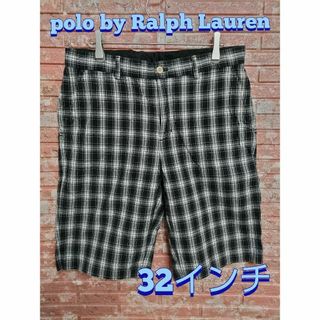 ポロラルフローレン(POLO RALPH LAUREN)のラルフローレン チェック柄 コットン ハーフパンツ 白黒 32インチ(ショートパンツ)