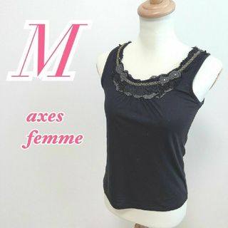 アクシーズファム(axes femme)のアクシーズファム　ノースリーブトップス　M　ブラック　きれいめコーデ　花柄(カットソー(半袖/袖なし))