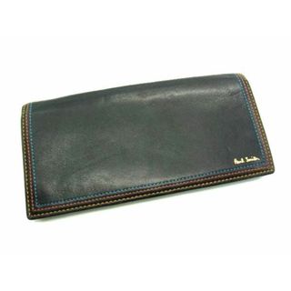 ポールスミス(Paul Smith)の■美品■ Paul Smith ポールスミス レザー 二つ折り 長財布 ウォレット メンズ ブラック系×マルチカラー DE1318(折り財布)