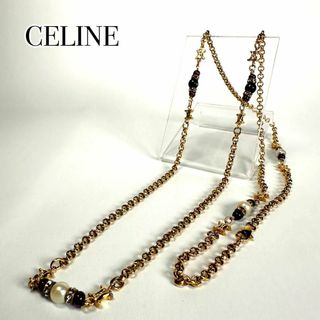 セリーヌ(celine)のCELINE トリオンフ ストーン ロング チェーン ネックレス ゴールド(ネックレス)