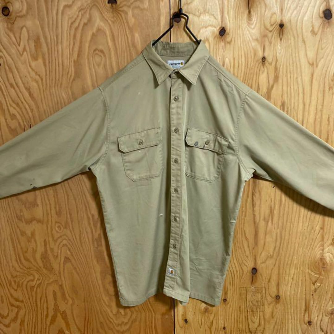 carhartt(カーハート)のカーハート ベージュ ワーク アメカジ 長袖 シャツ USA古着 90s ロゴ メンズのトップス(シャツ)の商品写真