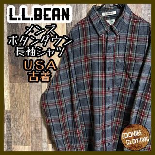 エルエルビーン(L.L.Bean)のエルエルビーン ボタンダウン チェック グレー USA古着 長袖 シャツ M(シャツ)