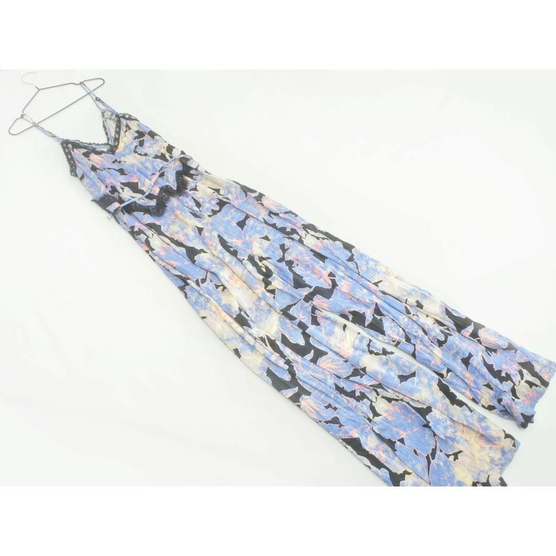 TOPSHOP(トップショップ)のTOPSHOP トップショップ リボン付き 花柄 サロペット オーバーオール size34/黒ｘ青xピンク ■◇ レディース レディースのパンツ(サロペット/オーバーオール)の商品写真