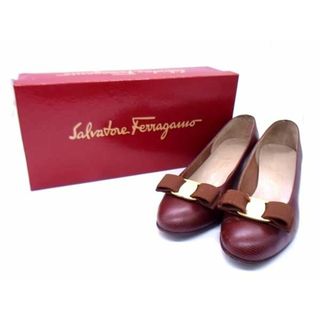 サルヴァトーレフェラガモ(Salvatore Ferragamo)のSalvatore Ferragamo フェラガモ ヴァラリボン リザード型押しレザー パンプス サイズ61/2 (約24.0cm) 靴 シューズ ブラウン系 DD2747(ハイヒール/パンプス)