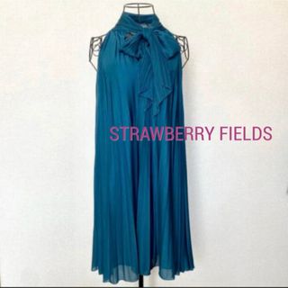 ストロベリーフィールズ(STRAWBERRY-FIELDS)のストロベリーフィールズグレース　プリーツワンピース　ブルーグリーン(ひざ丈ワンピース)