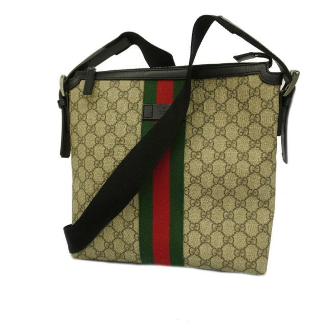 Gucci(グッチ)の【4hb1788】グッチ ショルダーバッグ/GGスプリーム/シェリーライン/387111/PVC/レザー/ブラック/ベージュ/シルバー金具 【中古】 レディース レディースのバッグ(ショルダーバッグ)の商品写真