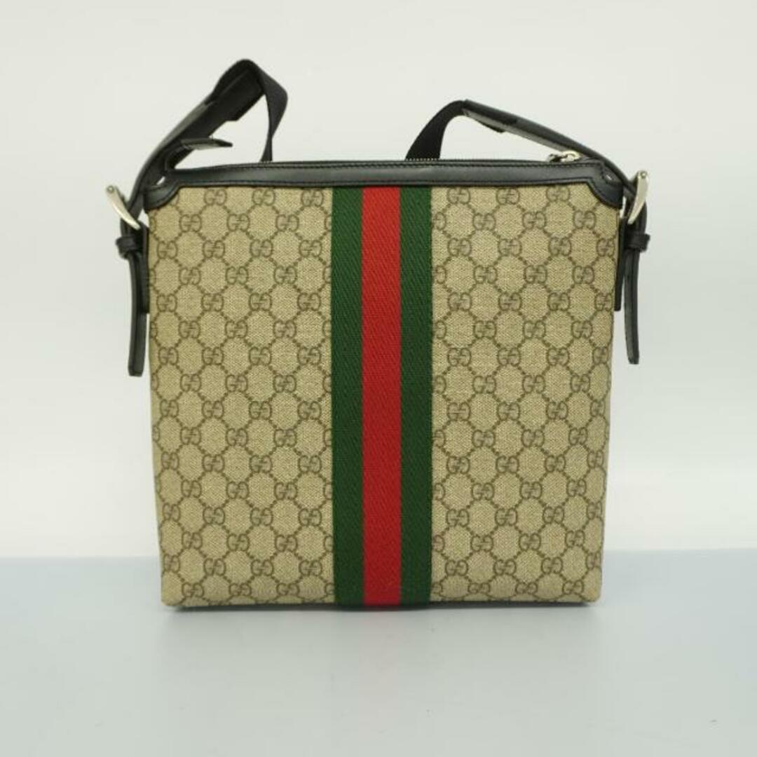 Gucci(グッチ)の【4hb1788】グッチ ショルダーバッグ/GGスプリーム/シェリーライン/387111/PVC/レザー/ブラック/ベージュ/シルバー金具 【中古】 レディース レディースのバッグ(ショルダーバッグ)の商品写真