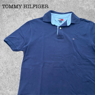 トミーヒルフィガー(TOMMY HILFIGER)のA252★トミーヒルフィガー ★ネイビー紺色 ロゴ刺繍 半袖 鹿の子 ポロシャツ(ポロシャツ)
