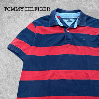 トミーヒルフィガー(TOMMY HILFIGER)のA-253★トミーヒルフィガー★ネイビー×レッド ボーダー ロゴ刺繍 ポロシャツ(ポロシャツ)