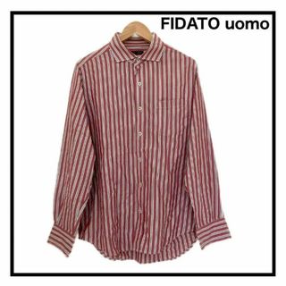 【FIDATO uomo】　ストライプシャツ　長袖　メンズ　レッド　おしゃれ　L(シャツ)