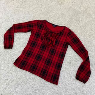 ラルフローレン(Ralph Lauren)のラルフローレン　子供　リブ　150 チェック柄　フリル　カットソー　美品(Tシャツ/カットソー)