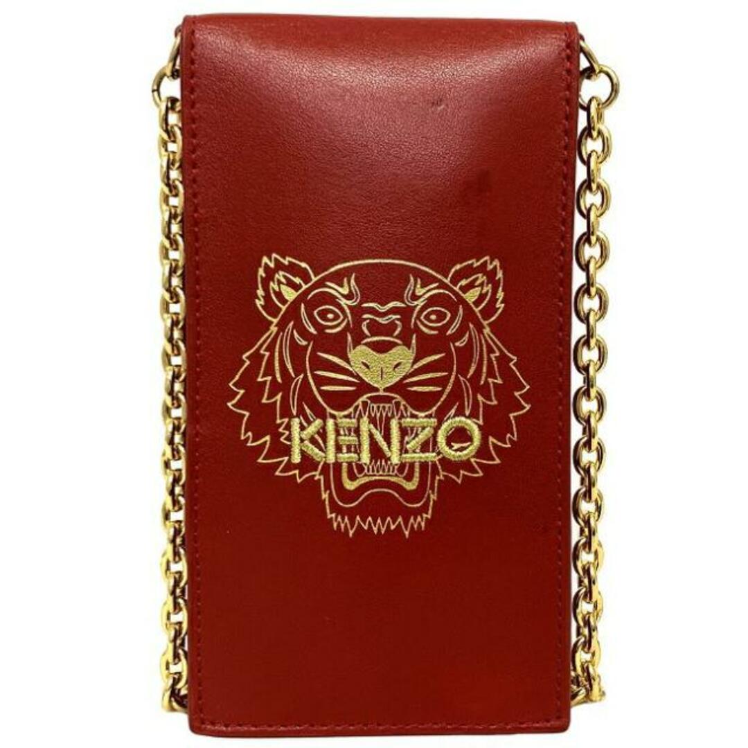 ケンゾー ショルダーバッグ 赤 ゴールド K29 P 185 TU フォンケース レザー ＧＰ 中古 KENZO 美品 2018 レア レディース ショルダー バッグ 女性 レッド 革 チェーン ポシェット 斜め掛け チェーンショルダー レディースのバッグ(ショルダーバッグ)の商品写真