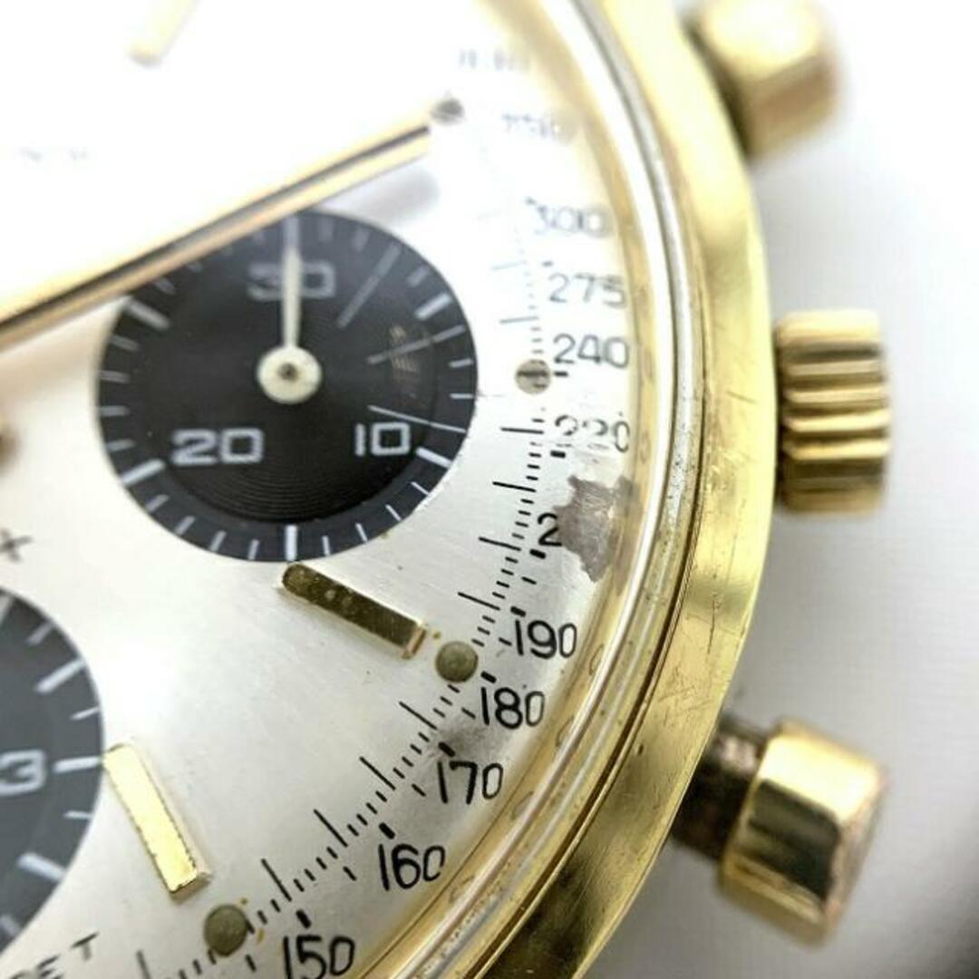 ユニバーサル ジュネーブ 腕時計 ゴールド 茶色 コンパックス 591100/02 COMPAX OH済み GP 革ベルト 中古 263**** Universal Geneve メンズ ヴィンテージ 手巻き 時計 可動品 クロノ ロゴ メンズの時計(腕時計(アナログ))の商品写真