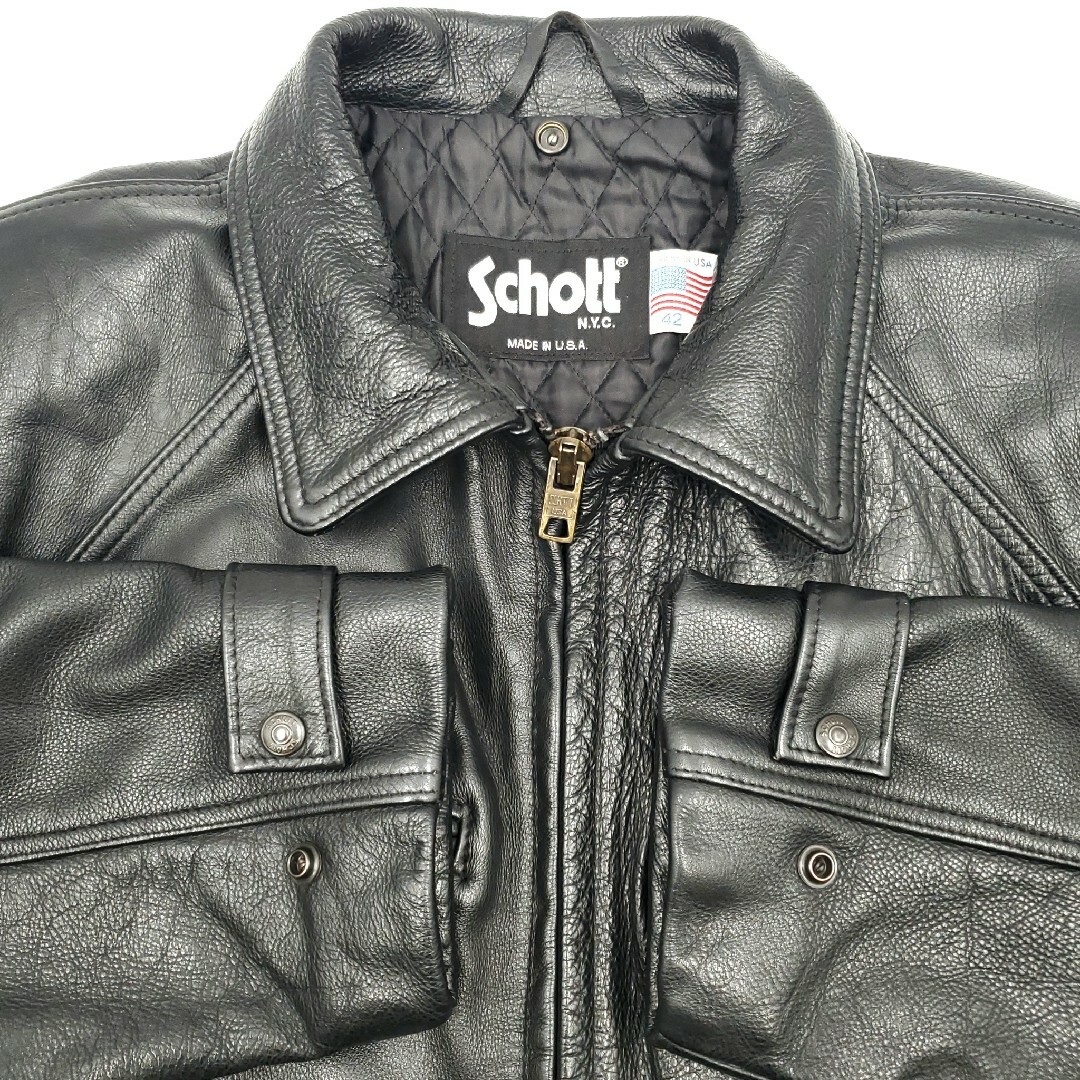 schott(ショット)の大きいサイズ 42◆Schott◆USA製レザーコート黒メンズXL本革 778 メンズのジャケット/アウター(ライダースジャケット)の商品写真