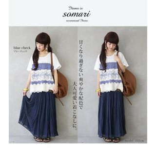 オシャレウォーカー(osharewalker)の新品・somari（オシャレウォーカー）・レース×カジュアルチェックTシャツ(Tシャツ(半袖/袖なし))