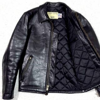 ショット(schott)の美品 XS ショット 馬革 シングルライダース 黒 中綿キルティング アメリカ製(レザージャケット)