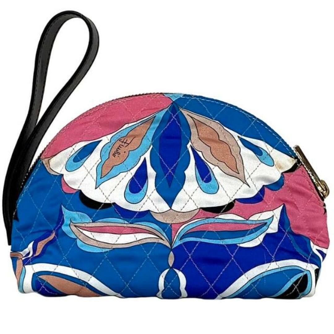 エミリオプッチ ポーチ ブルー ピンク ブラック 8USF18 美品 ポリエステル レザー 中古 Emilio Pucci 小物入れ キルティング ファスナー コスメ 化粧 定番 人気 青 黒 カラフル プッチ柄 マチ有 エレガント レディースのファッション小物(ポーチ)の商品写真