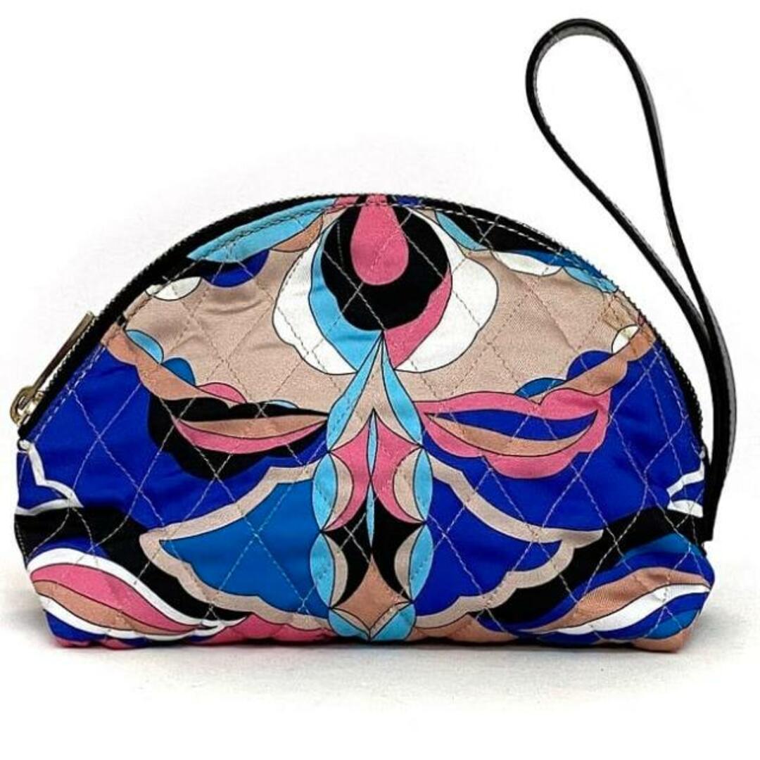 エミリオプッチ ポーチ ブルー ピンク ブラック 8USF18 美品 ポリエステル レザー 中古 Emilio Pucci 小物入れ キルティング ファスナー コスメ 化粧 定番 人気 青 黒 カラフル プッチ柄 マチ有 エレガント レディースのファッション小物(ポーチ)の商品写真